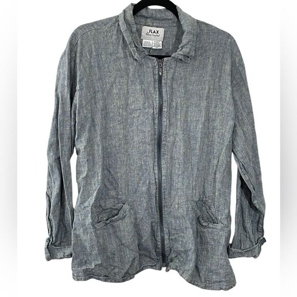 Flax 100% Linen Blue Zip Up Lightweight Jacket Size MEDIUM - Picture 1 of 10